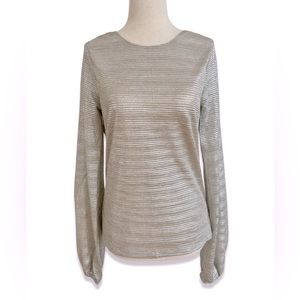 NWT Line & Dot Shimmer cowl back long sleeve Blouse - Silver - Size XS